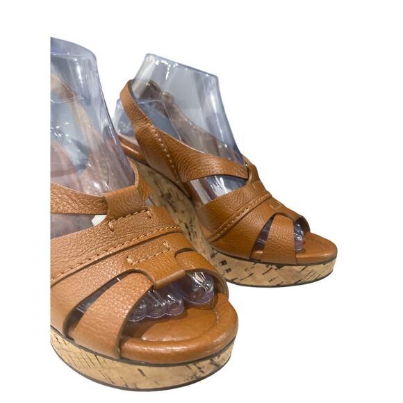 Chloe Brown Wedge Sandals with Cork Heel Renna Calf Leather CH16066 Sz 39 - Picture 3 of 8